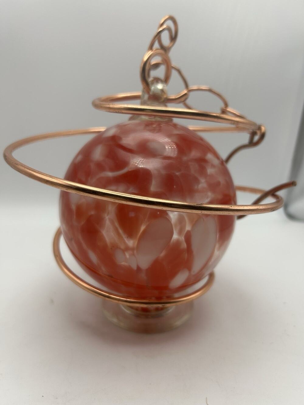 Multicolor Glass Hummingbird Feeder .Hand Blown Glass Hanging, Copper Chain .